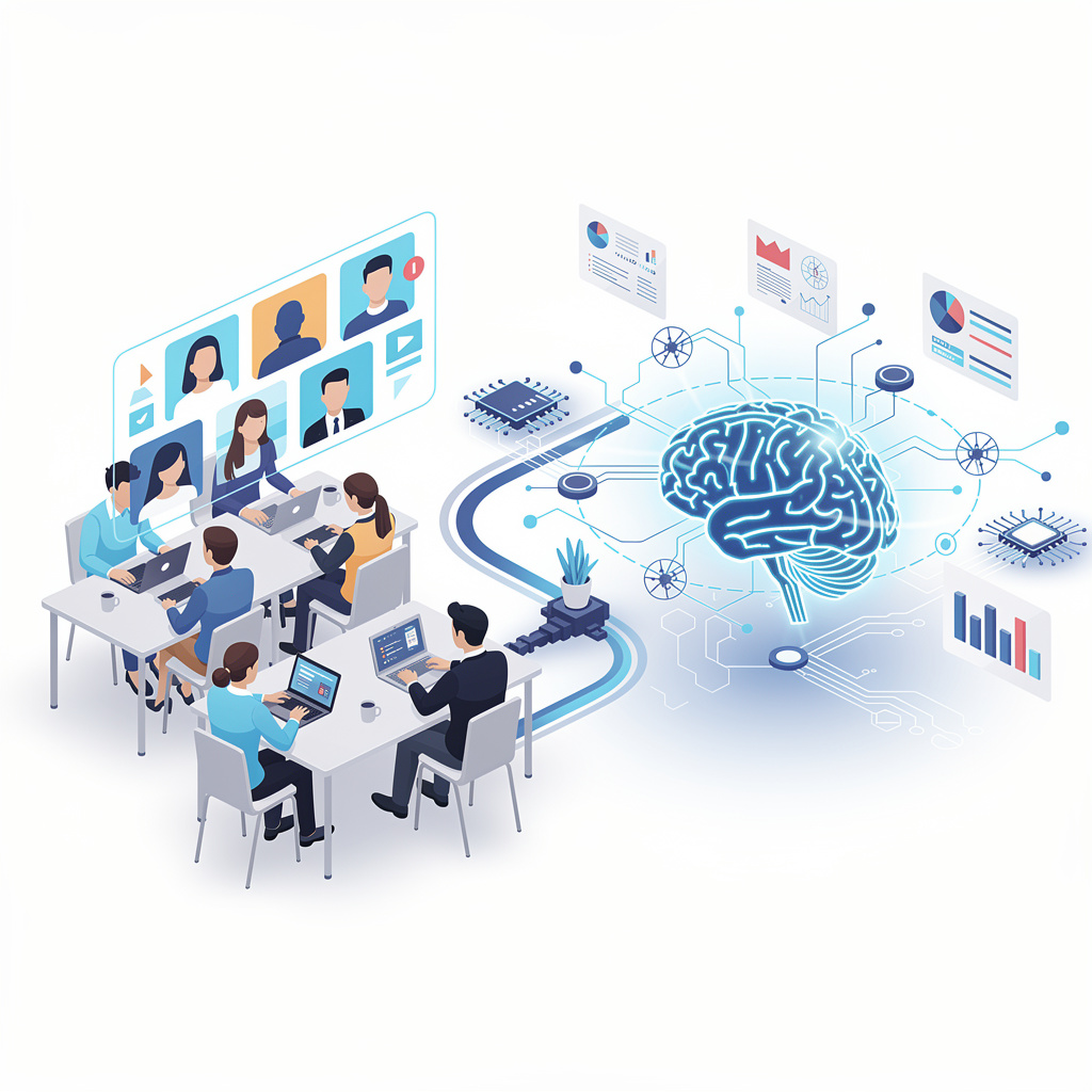 Ilustración de outsourcing IT con inteligencia artificial